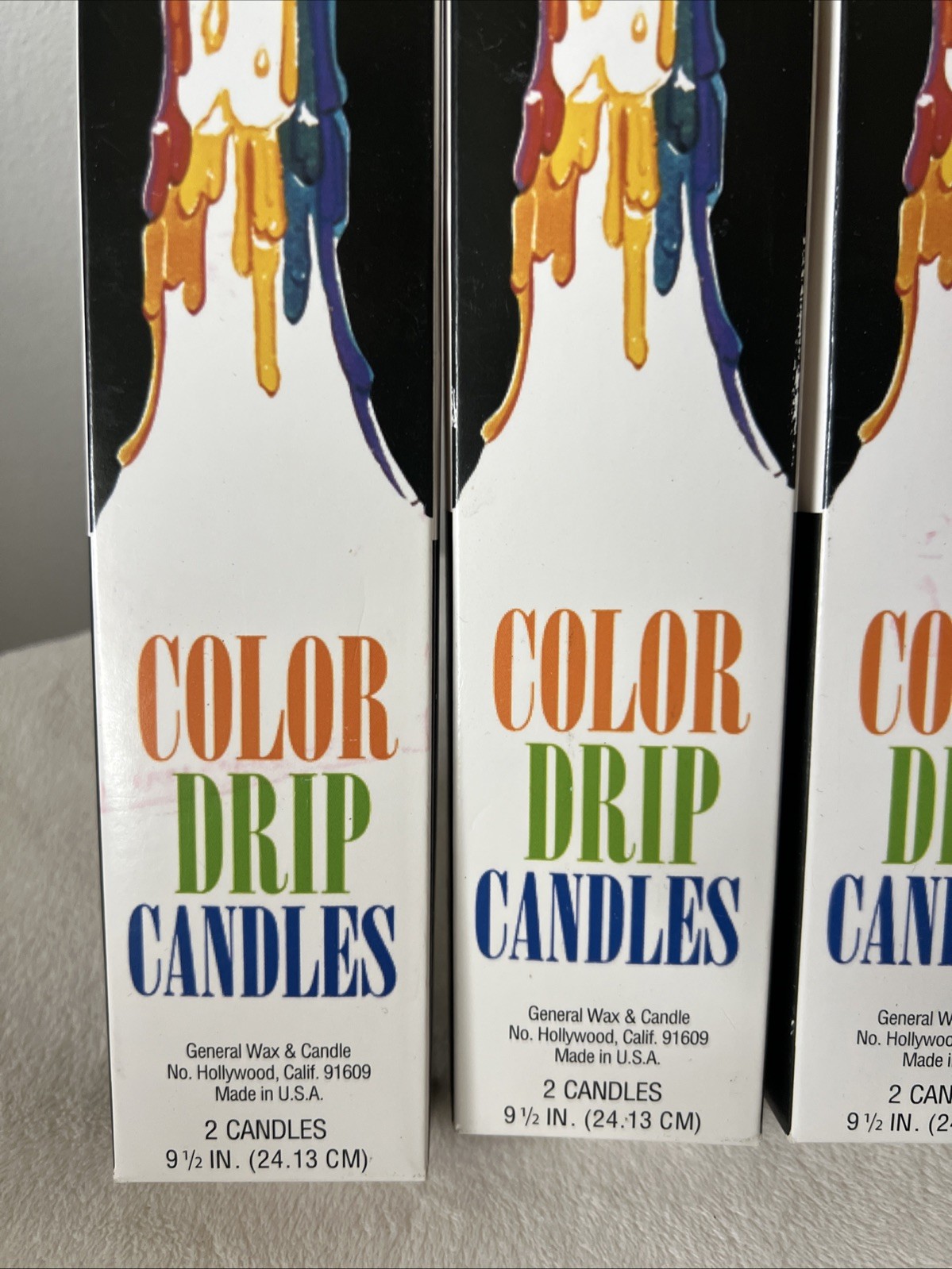 Vintage Color Drip Candles Multicolor 5 Boxes Made In USA 9 1/2″. 90s