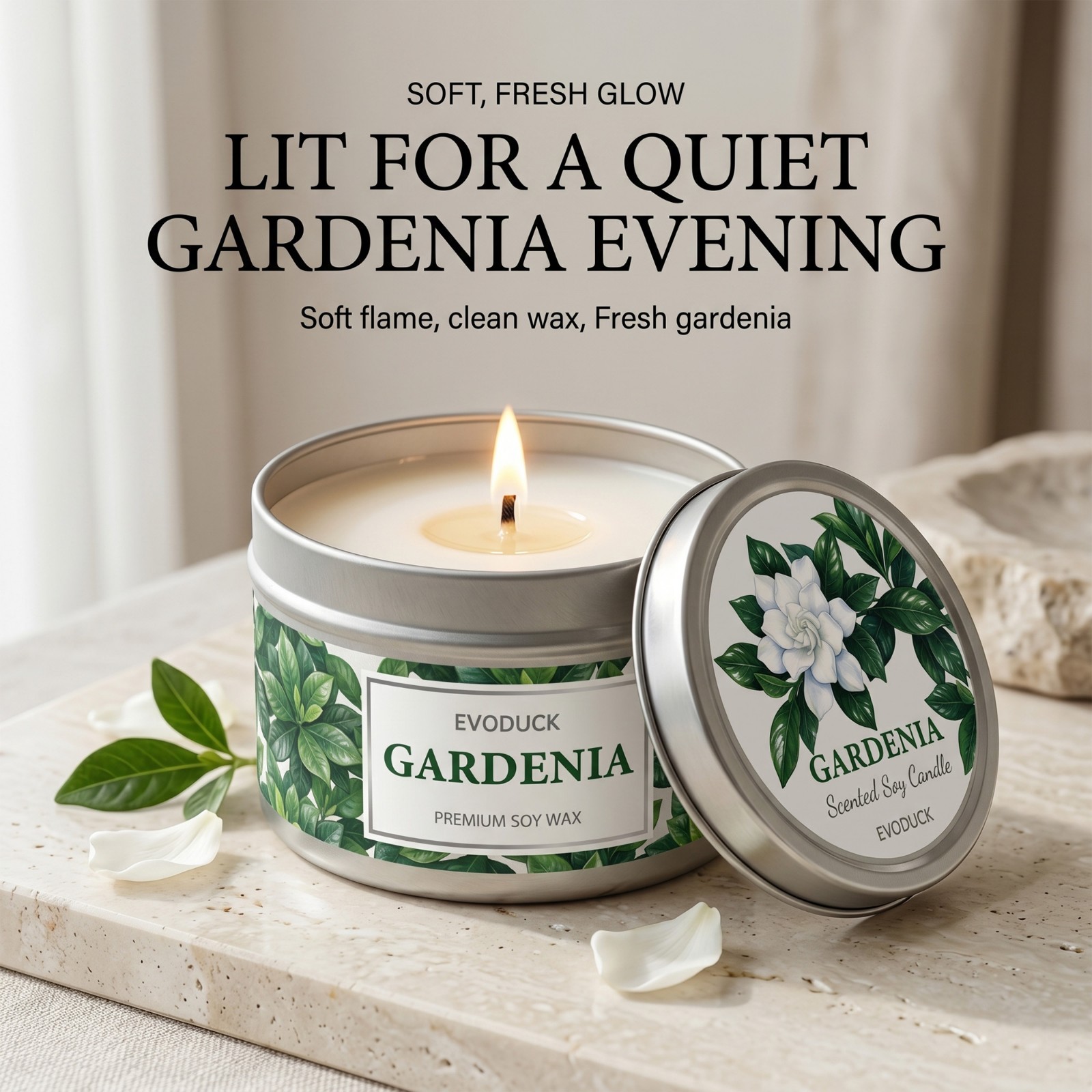 2 Pack Gardenia Scented Candle Soy Floral Home Fragrance Gift for Her Aroma