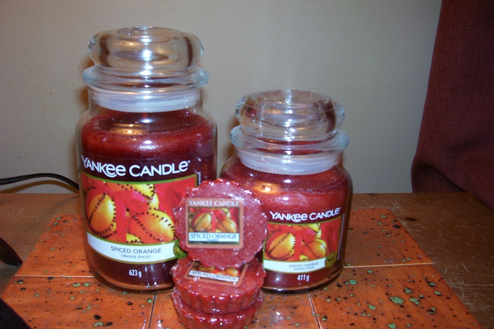 yankee candle 22oz & 14.5oz JARS SPICED ORANGE + 3 TARTS