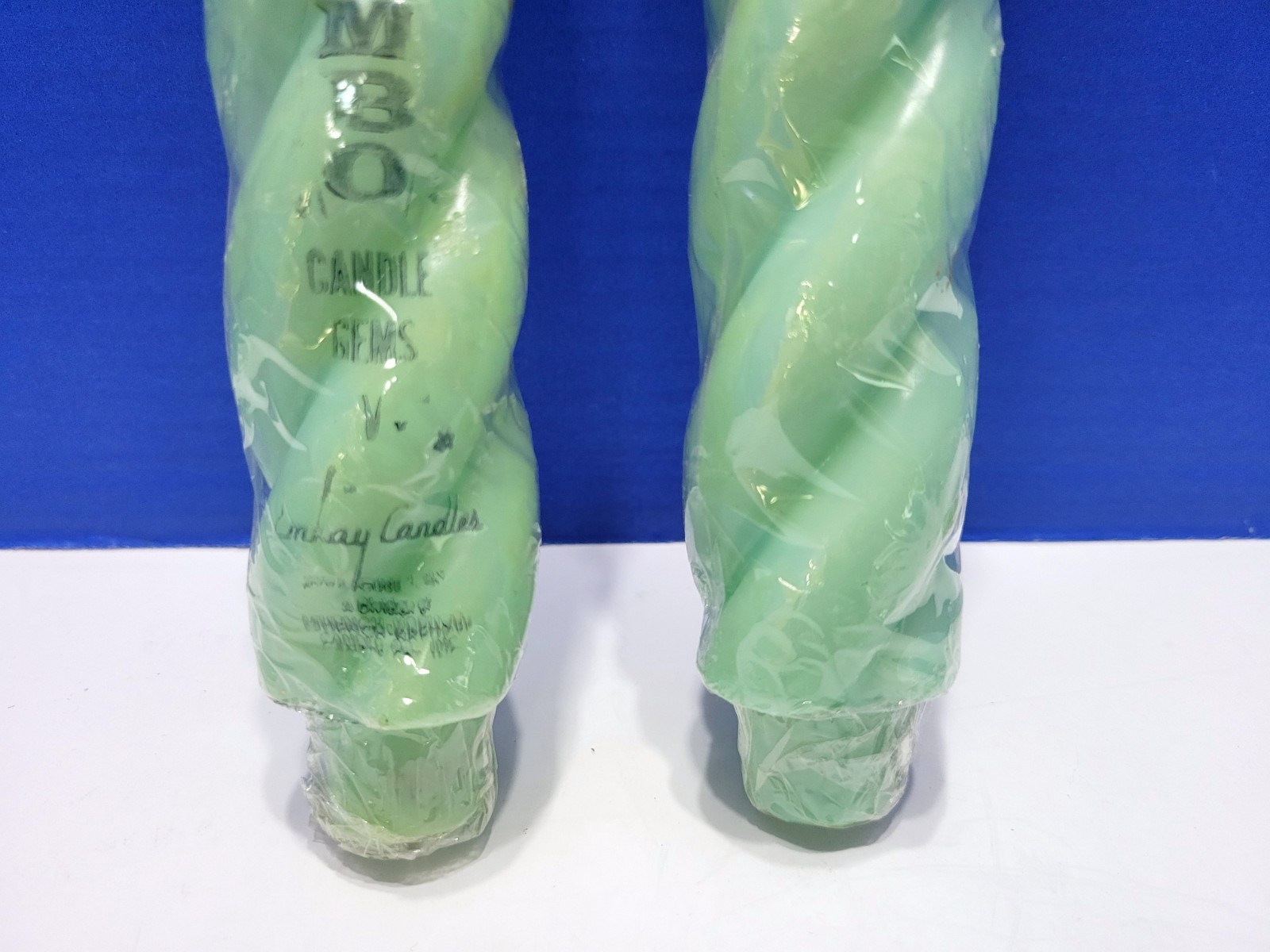 Vintage Emkay Jumbo Candle Gems Twisted Jade Taper Candles