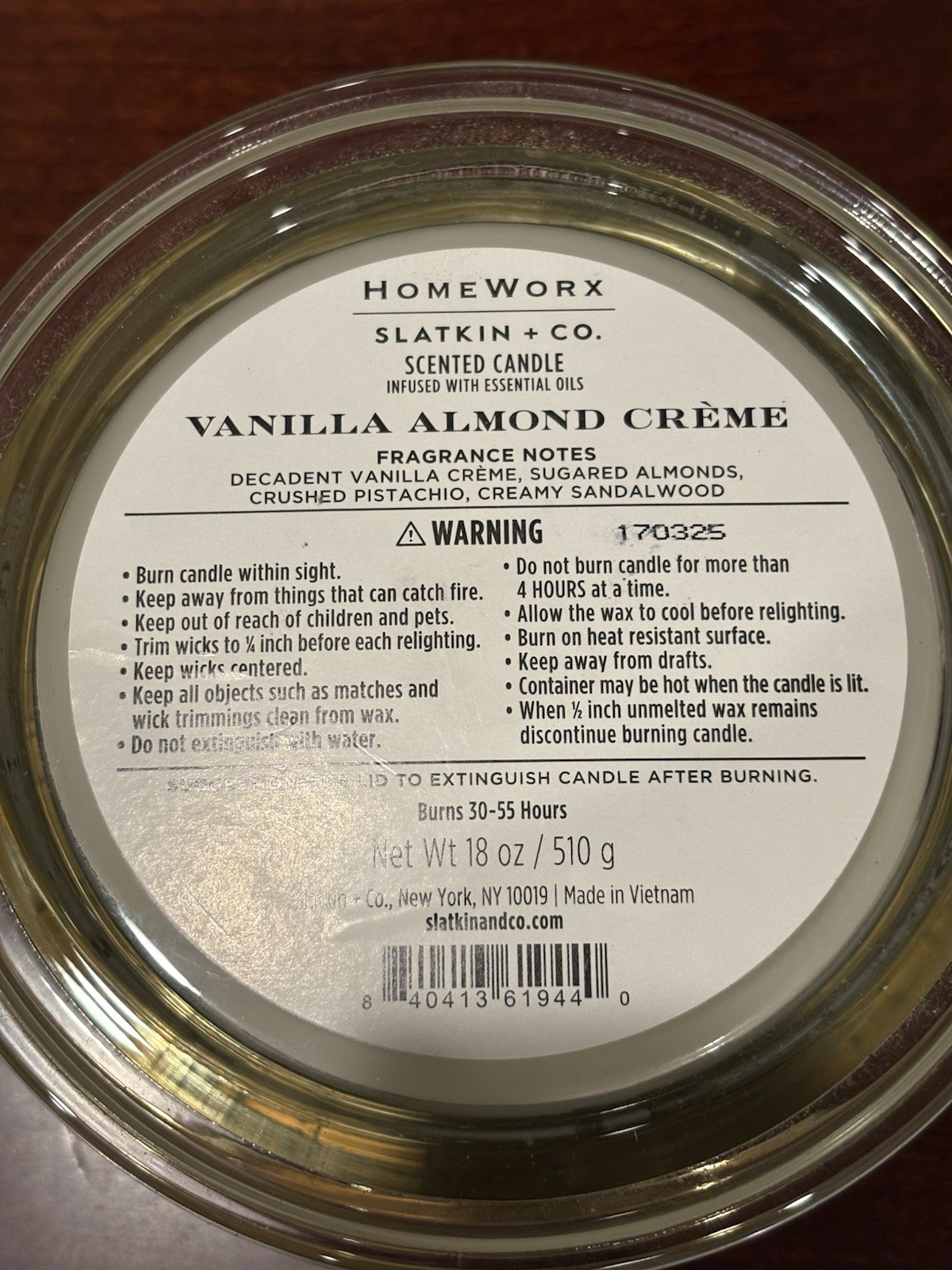 HomeWorx Slatkin & Co Christmas Candle Vanilla Almond Creme Large 4 wick