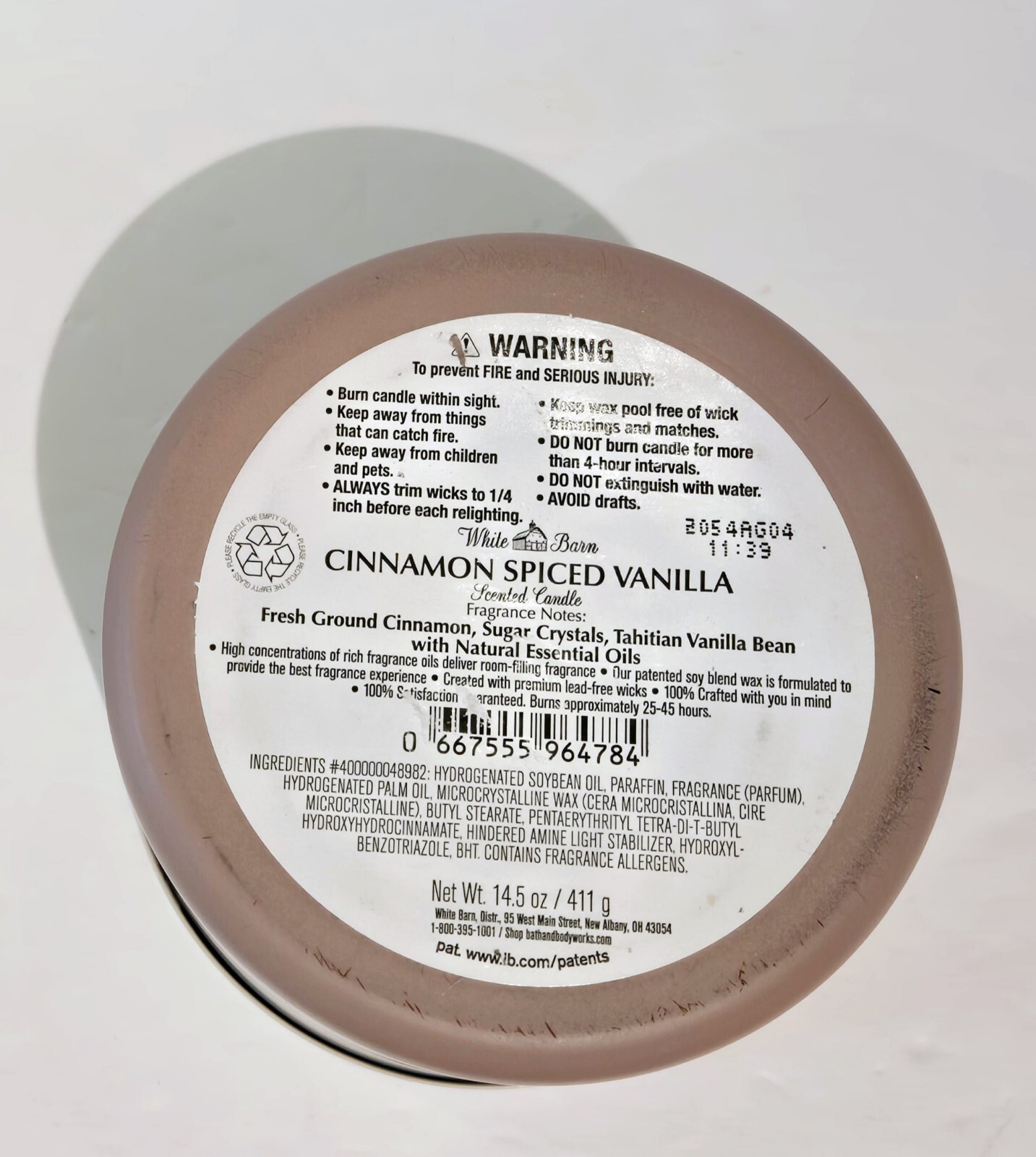 White Barn Cinnamon Spiced Vanilla Candle 3 Wick 14.5 Oz New!