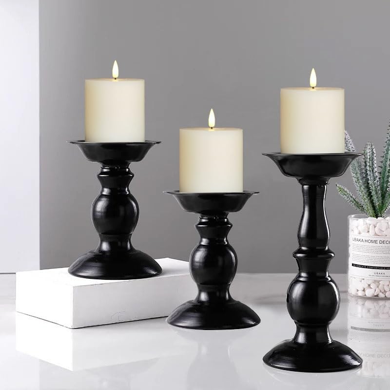 Flameless Candles Set 3×3 Inch Flickering LED Real Wax Timers 3 PCS