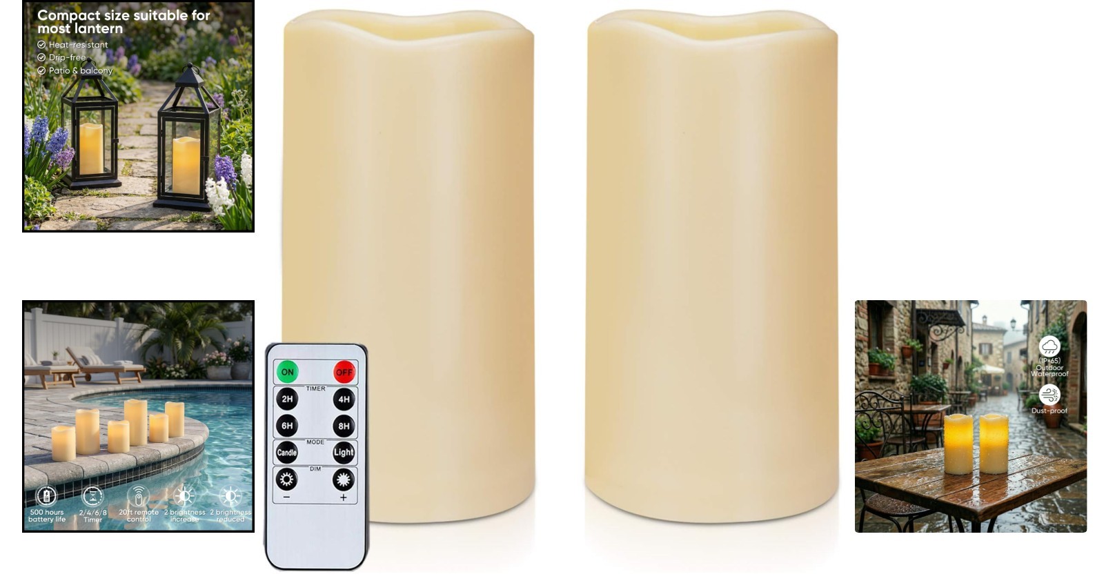 Flickering LED Pillar Candles Outdoor & Indoor Use – 2-Pack with Timer & Remote