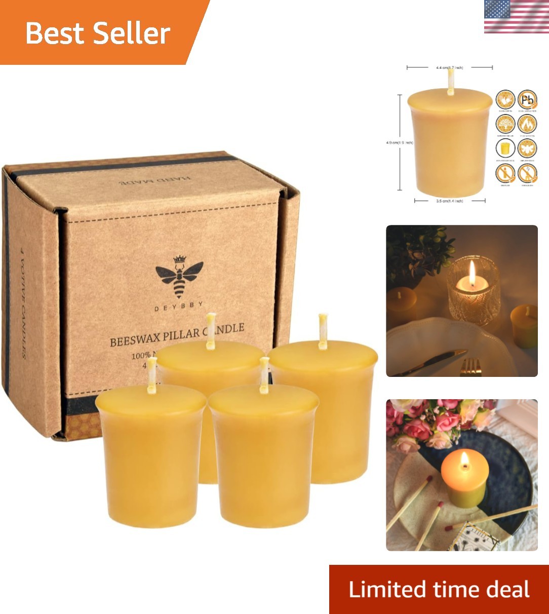 Radiant Yellow Beeswax Candles 4-Pack – 12 Hour Clean Burn for Any Occasion