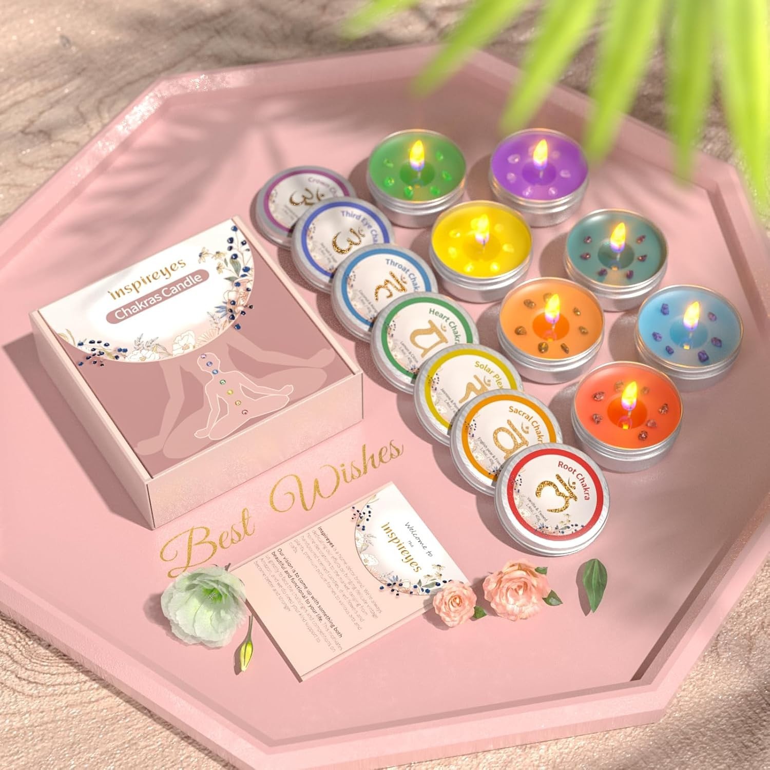 7 Chakra Healing Candles Crystal Scented Set for Meditation, Yoga & Relaxation