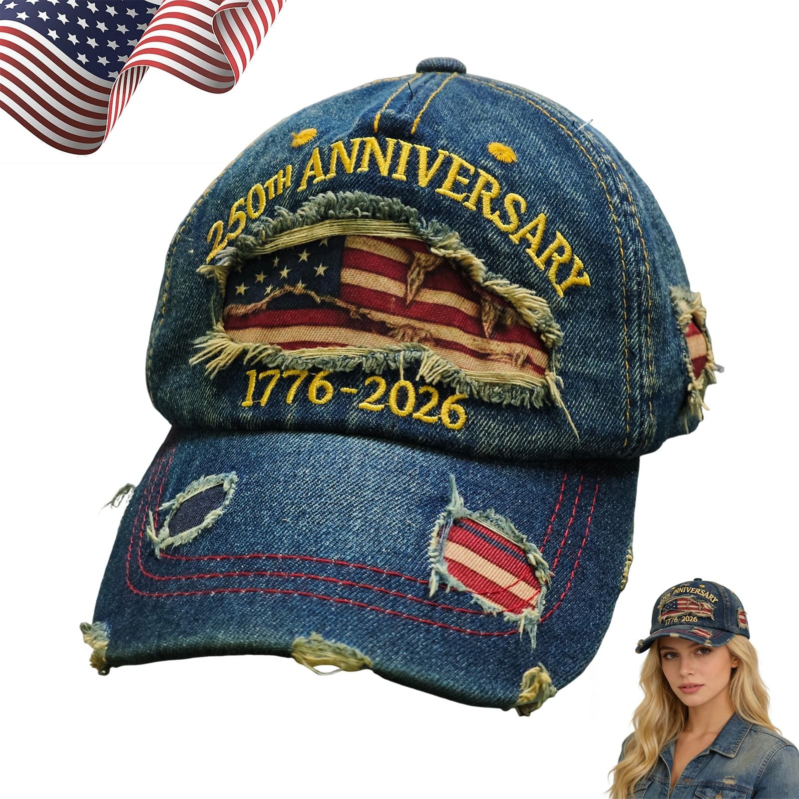 250th Anniversary Distressed Casual Cap, United States 250th Anniversary Hat …