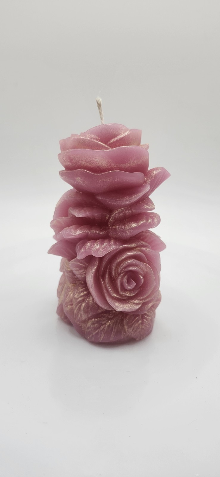 Handmade Beeswax Pink Rose Pillar Candle with Mica Finish