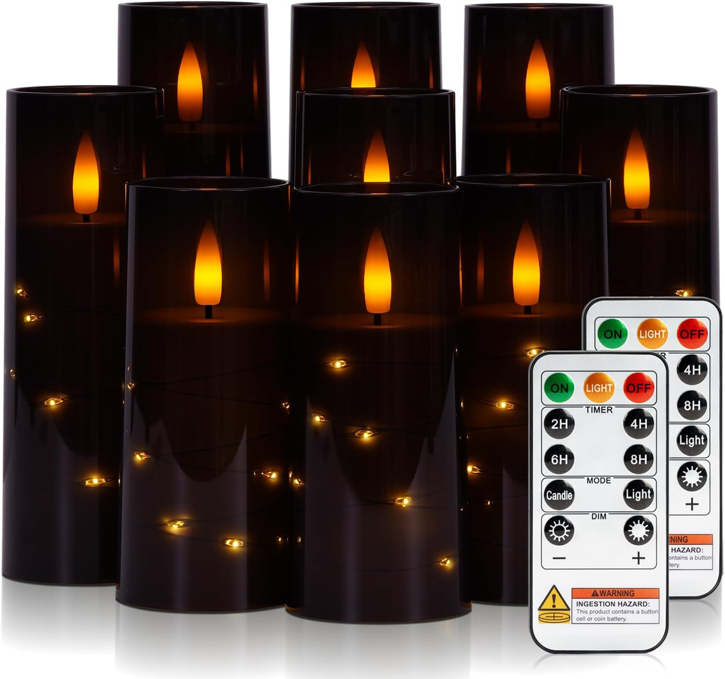 Flameless Candle with Remote Timer – 9 Flickering Acrylic Battery Operated LED