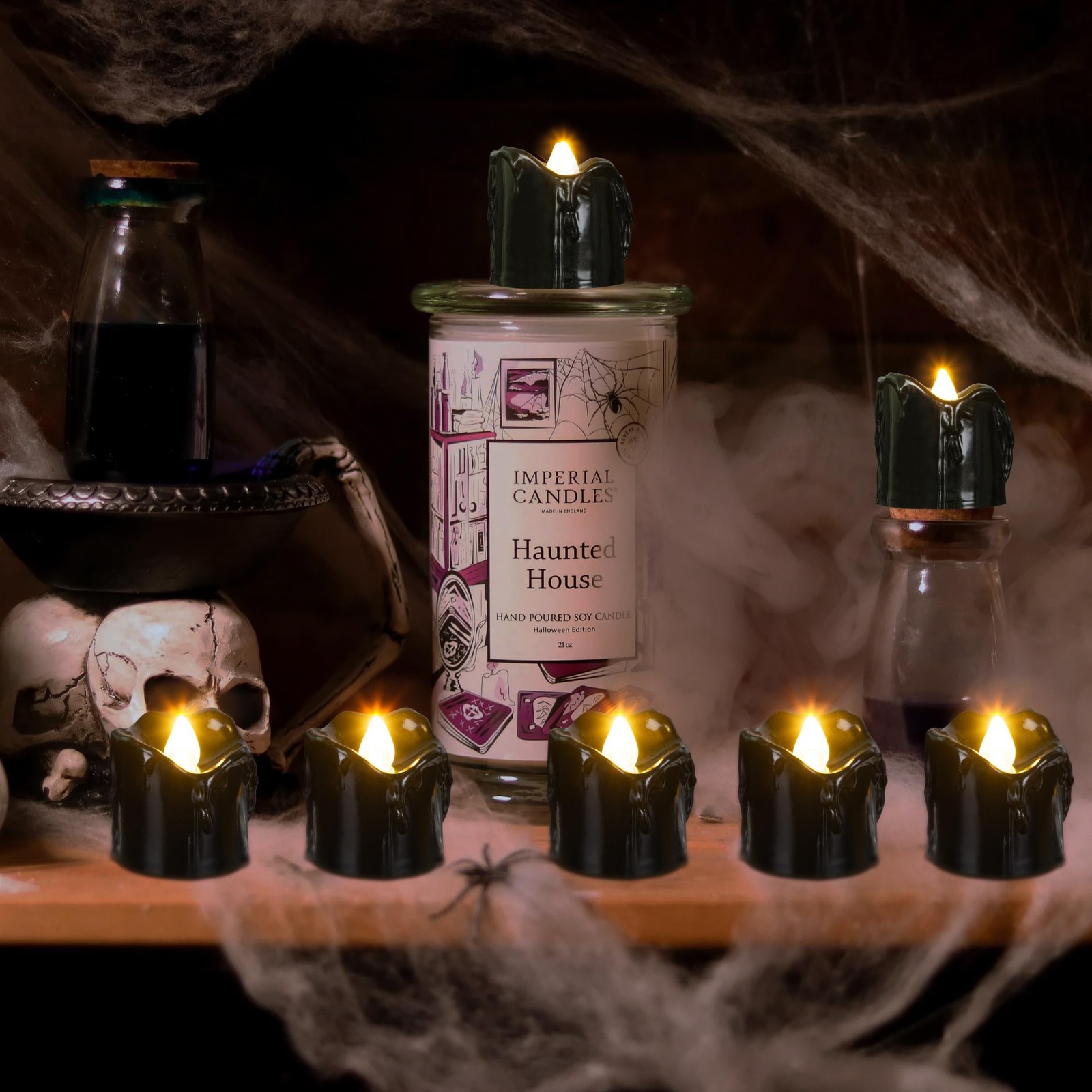 24 PCS Halloween Decorations Indoor Black Tea Lights LED Flameless Battery