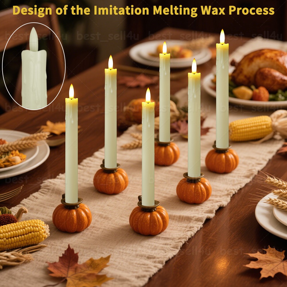 6pcs Flameless Flickering Electric LED Taper Candles Lights with Timer Remote