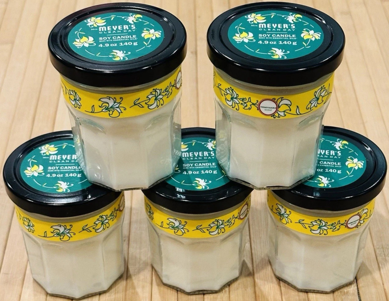 5 Pack Mrs. Meyer’s Clean Day Soy Candle Honeysuckle 4.9 Oz New Each 25 Hr Burn