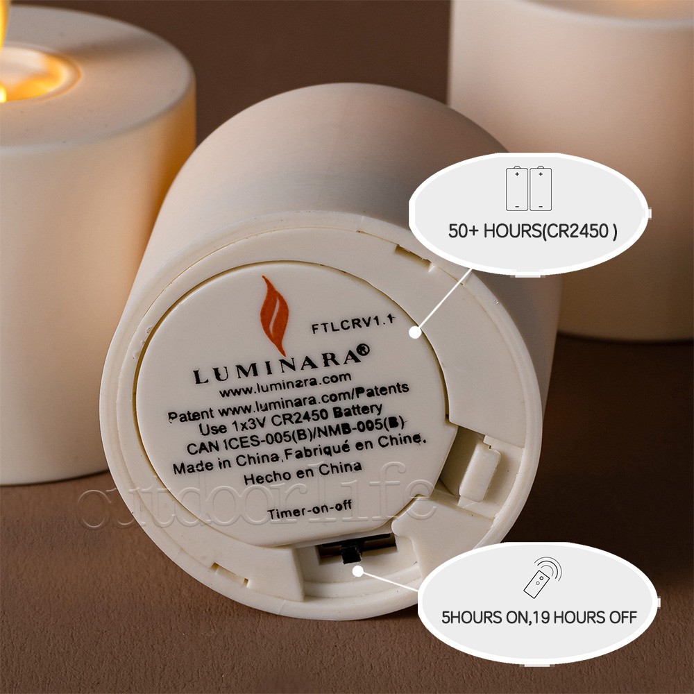 Set of 4 Luminara Moving Wick Flameless Tea Lights with Remote & Timer 1.4″ X 2″
