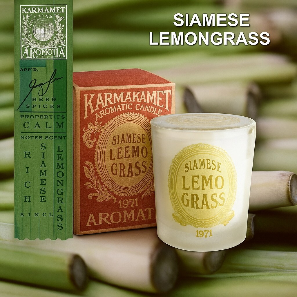 KARMAKAMET Siamese Lemongrass Scented Candle 60g Thai Floral Soy Wax Aromatherap