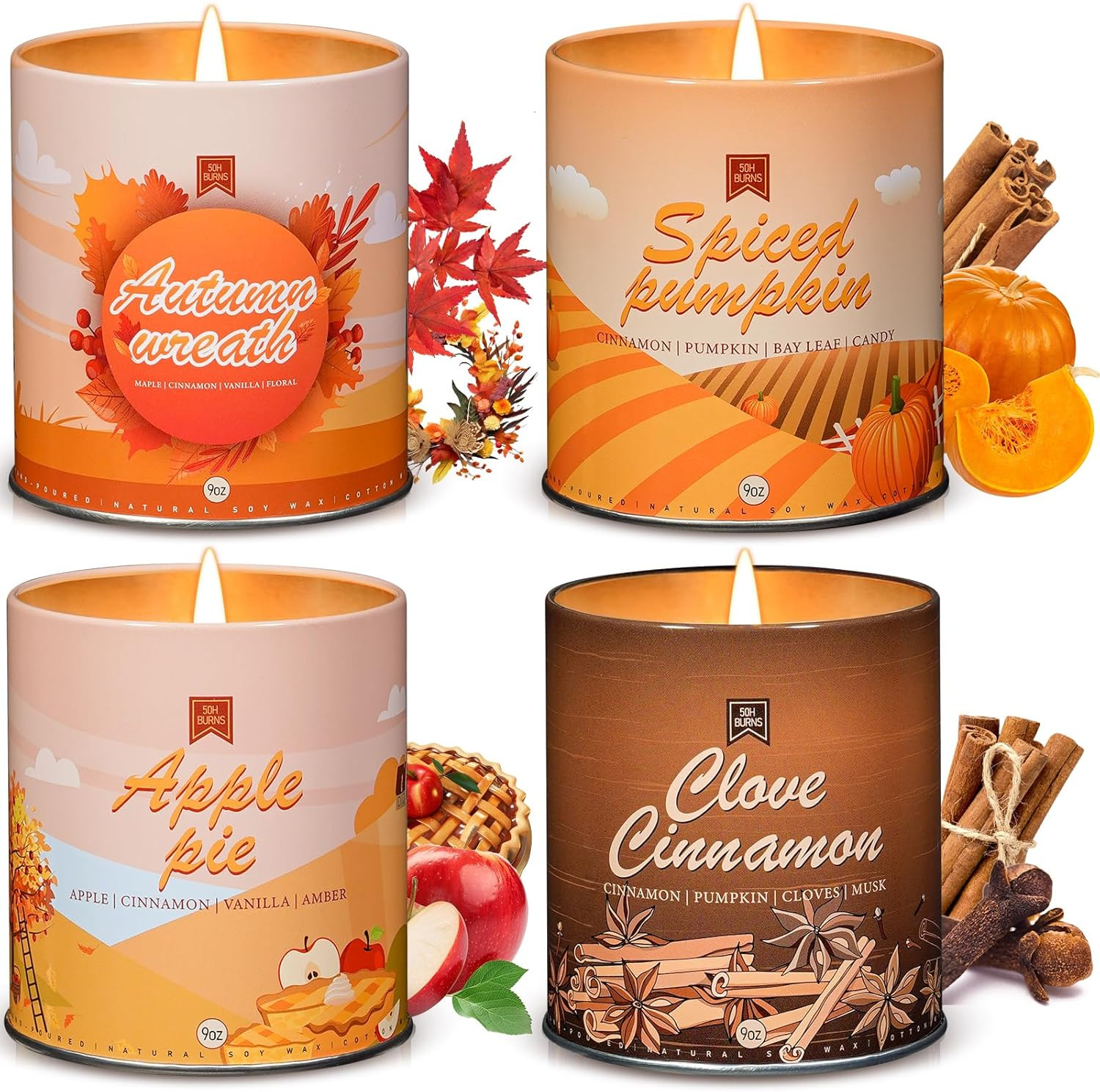 36Oz Fall Winter Scented Candle Set, 4Pack Aromatherapy Soy Wax Candles House Wa