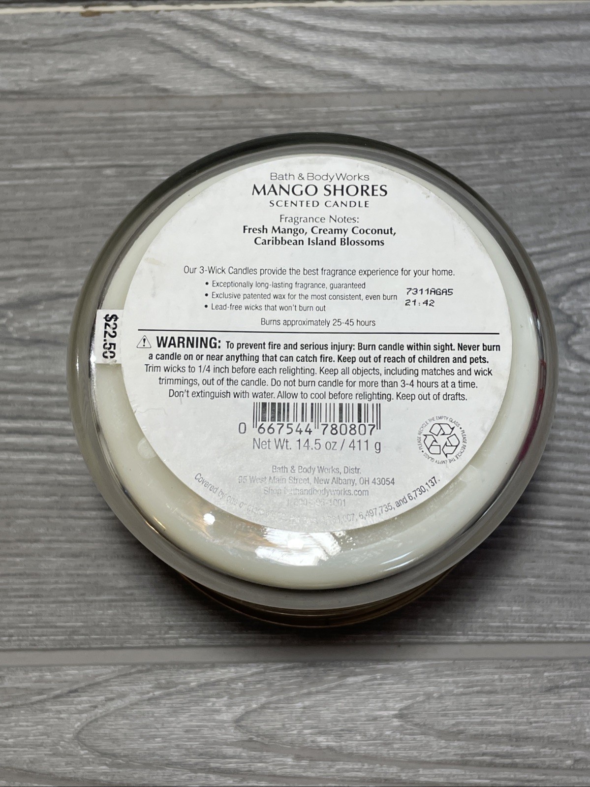 Retired Bath & Body Works MANGO SHORES 3-Wick Scented Candle/Full Size 14.5 oz.
