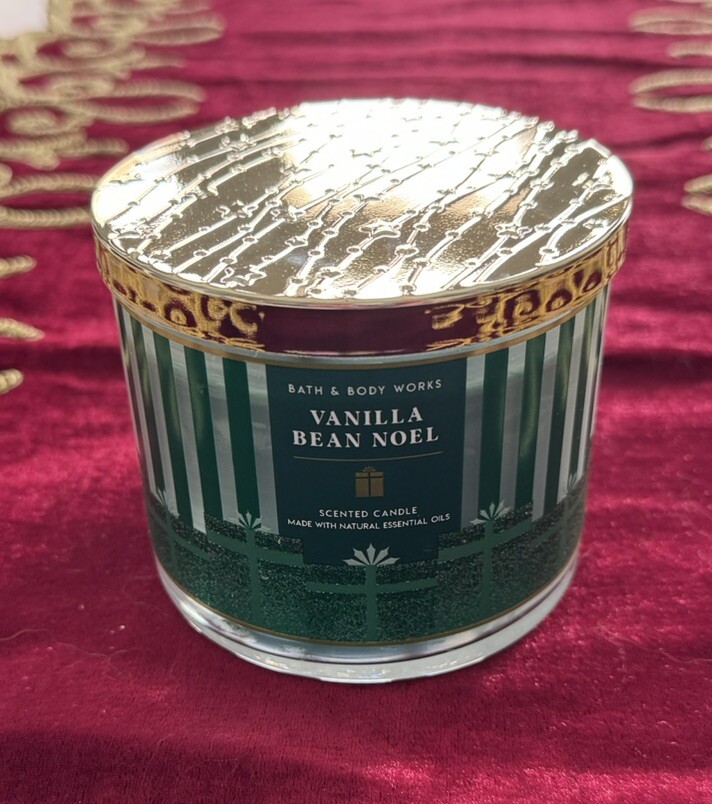 Bath & Body Works VANILLA BEAN NOEL 🎁 Scented 3 Wick CANDLE Burns 25-45 Hrs YUM