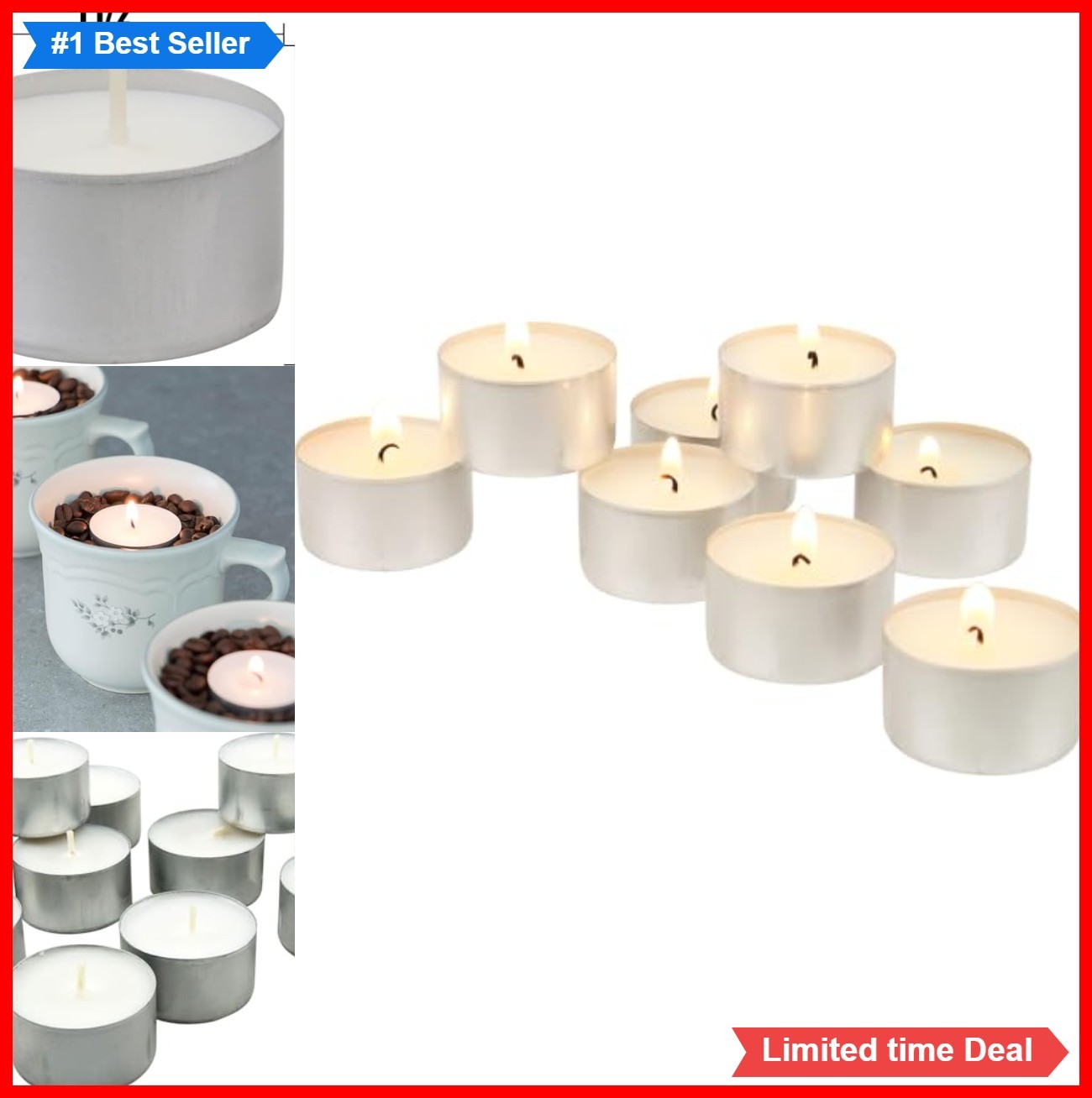 Tea Light Candles Unscented 300 Pack 8 Hour Burn Clear Plastic Cups Indoor