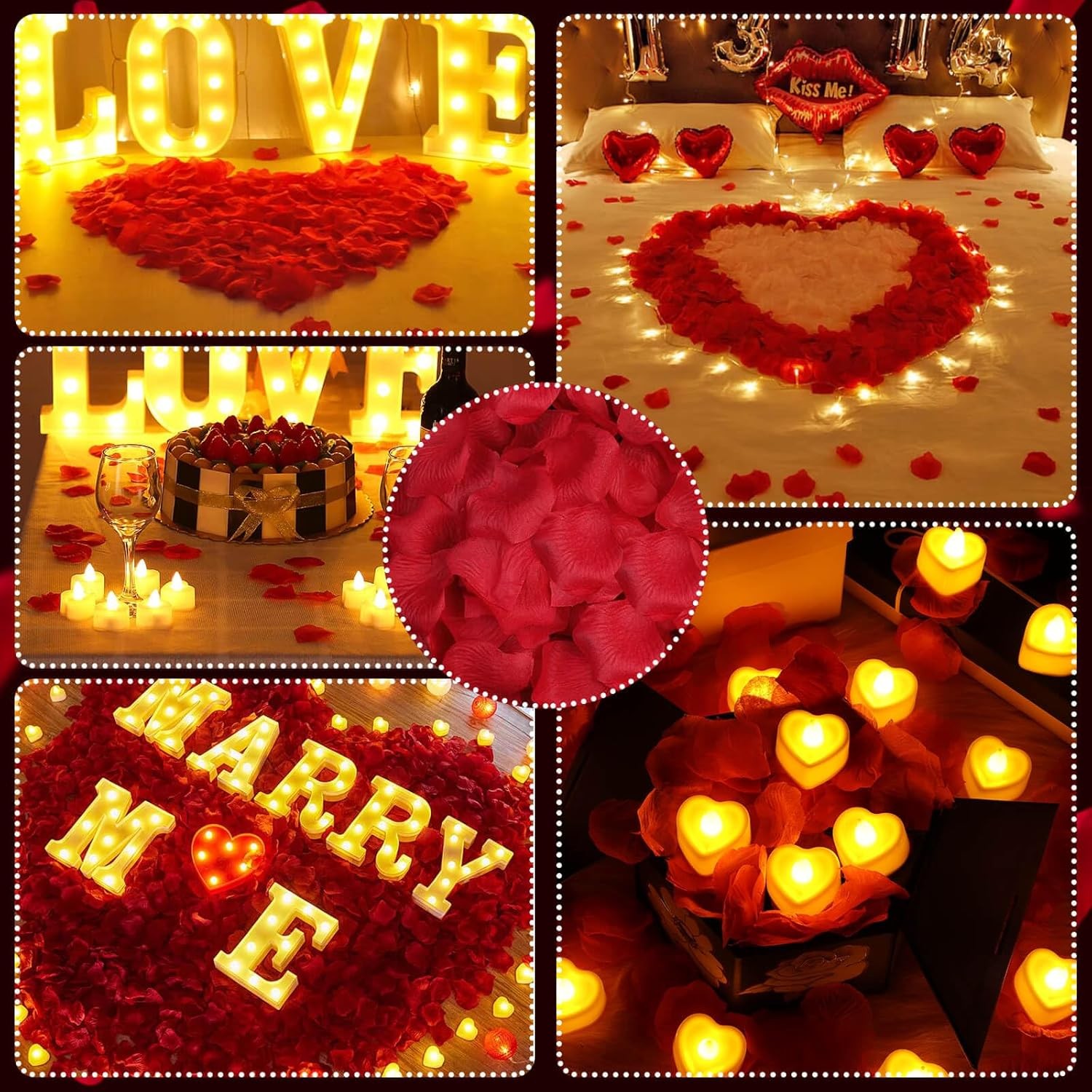 Rose Petals and Candles Set for Romantic Decoration, 24 Pcs Heart Candle Lights
