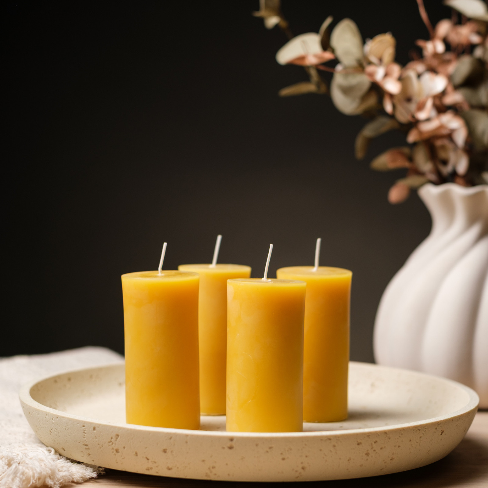 4 Pack 100% Beeswax Pillar Candles 2×4 in Unscented Natural Burn 140 Hours