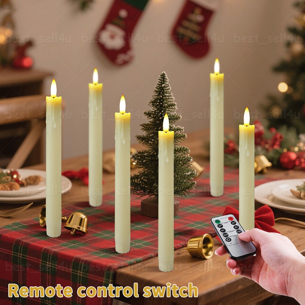 6pcs Flameless Flickering Electric LED Taper Candles Lights with Timer Remote