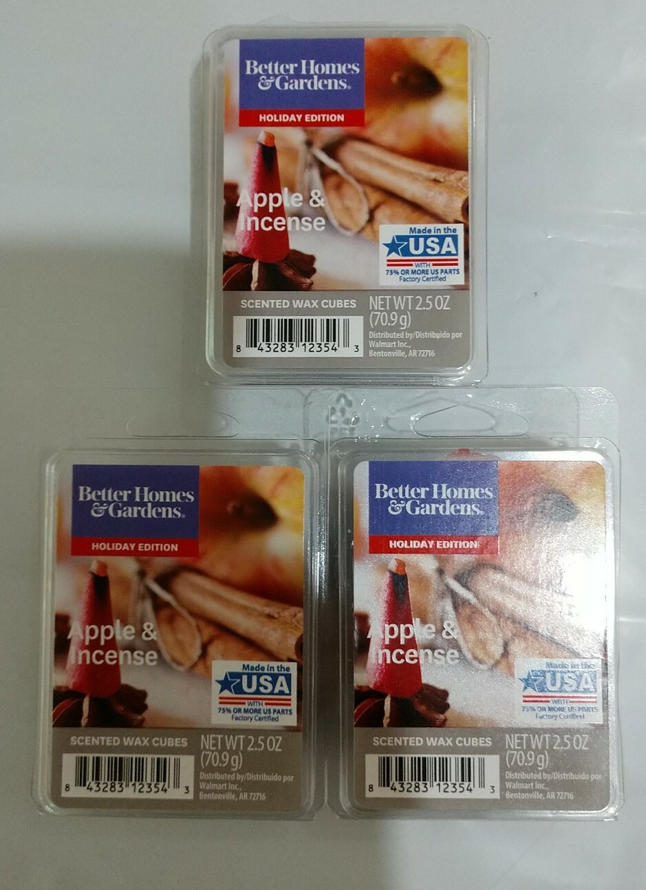 NEW BETTER HOMES & GARDENS APPLE & INCENSE WAX CUBE MELTS – LOT OF 3 PACKAGES