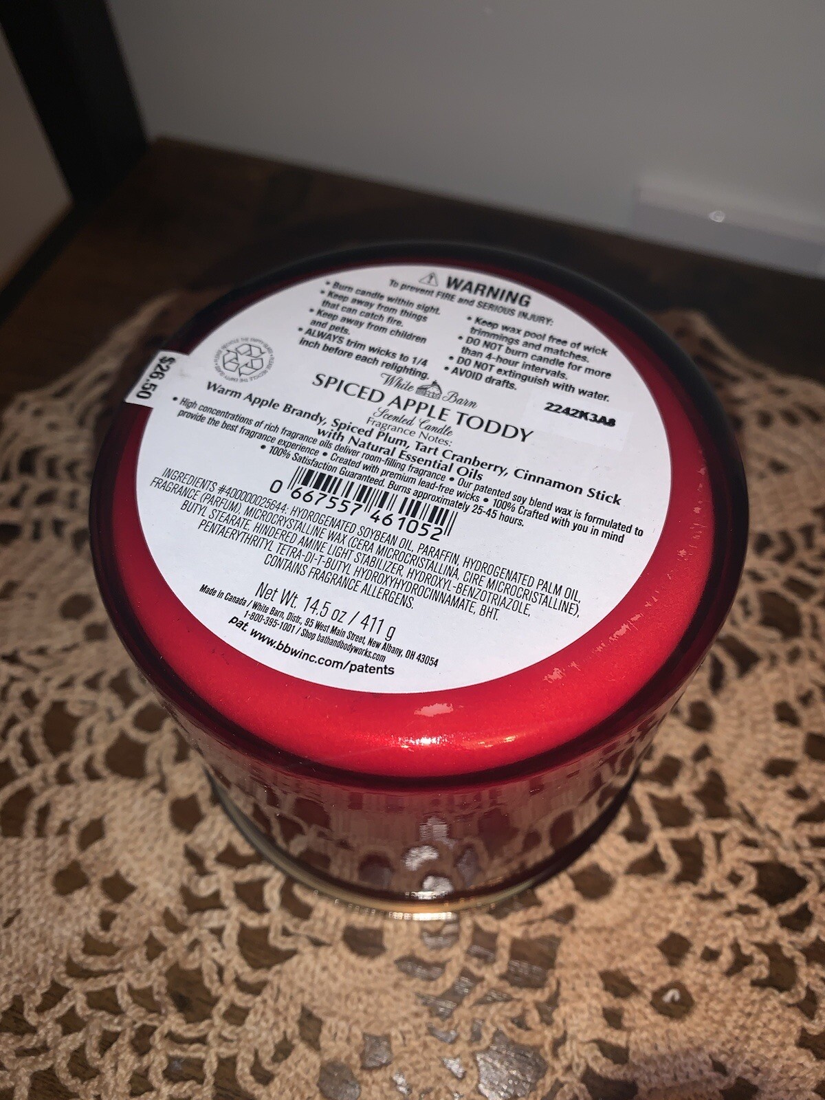 Bath & Body Works SPICED APPLE TODDY 3 Wick Candle WHITE BARN 25-45 Hrs New