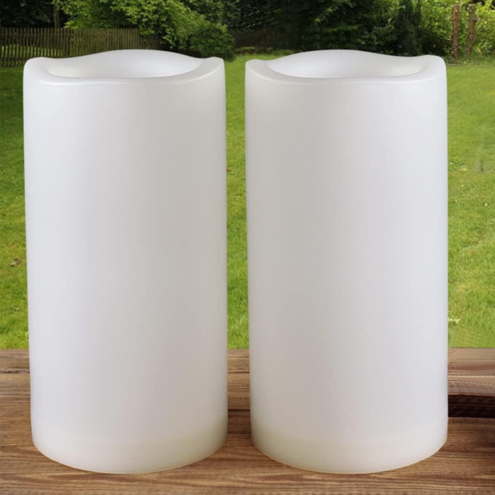 2 Pcs 4” x 8” Outdoor Waterproof Battery Operated Candles with Timer Large Led