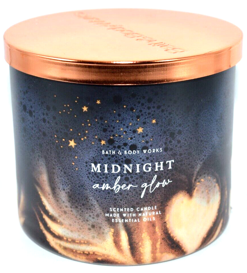 Bath Body Works MIDNIGHT AMBER GLOW Candle 3 Wick 14.5 oz Jar New Rare