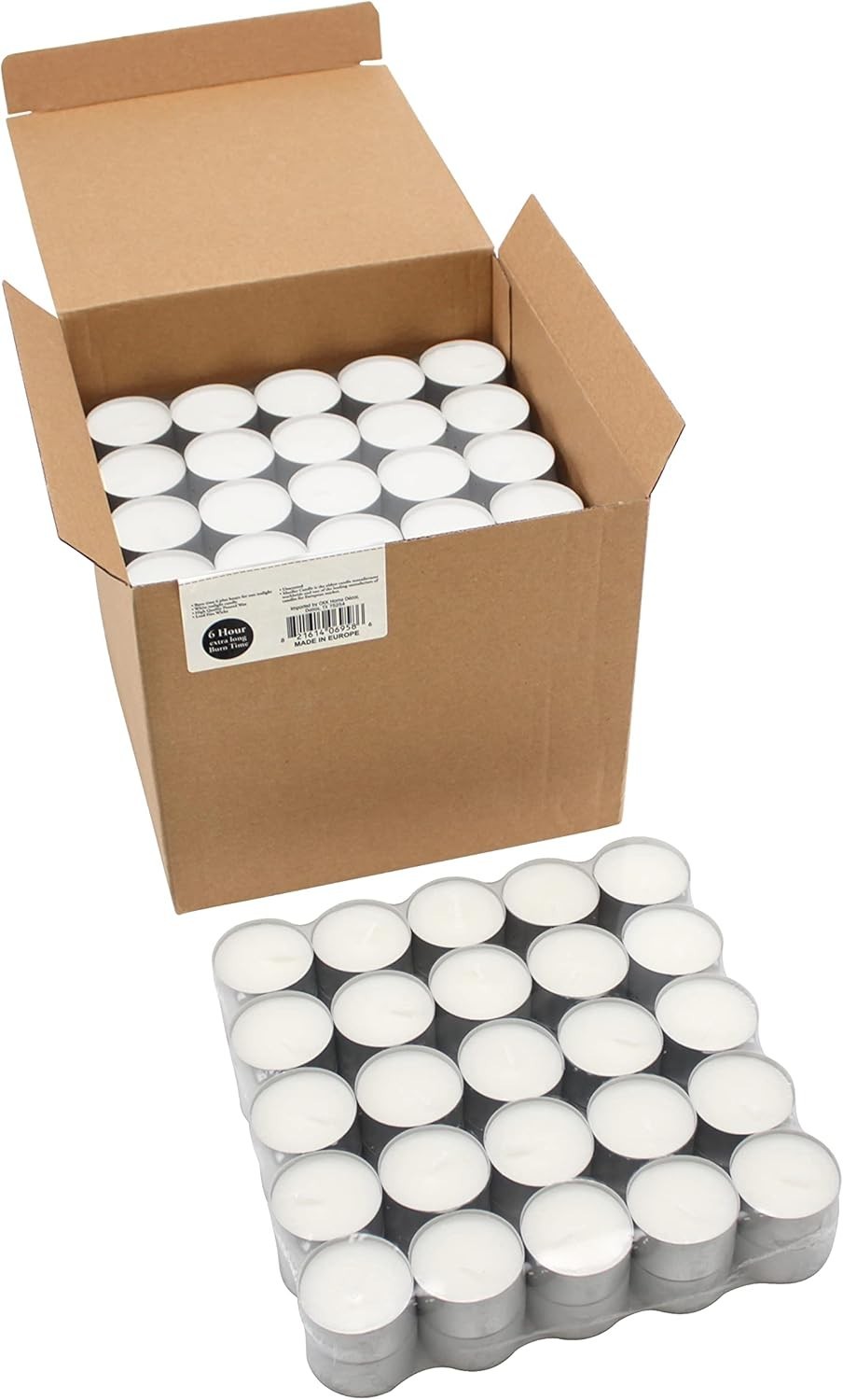 200 Pack Unscented 6-7 Hour Extended Burn Time Tea Light Candles, White