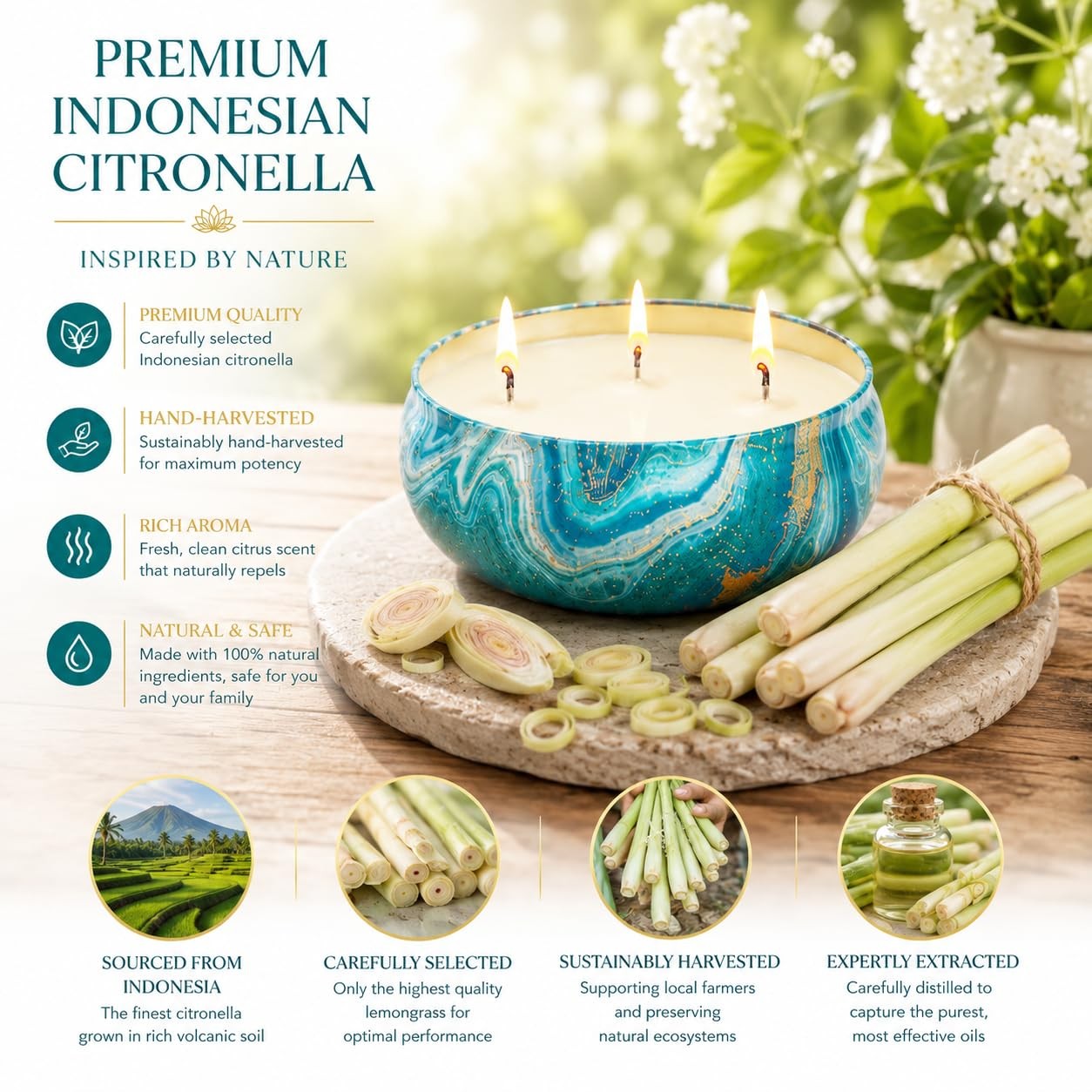 Large Citronella Candles Outdoor Decorative 36oz, 3 Wick Soy Wax Lemongrass C…