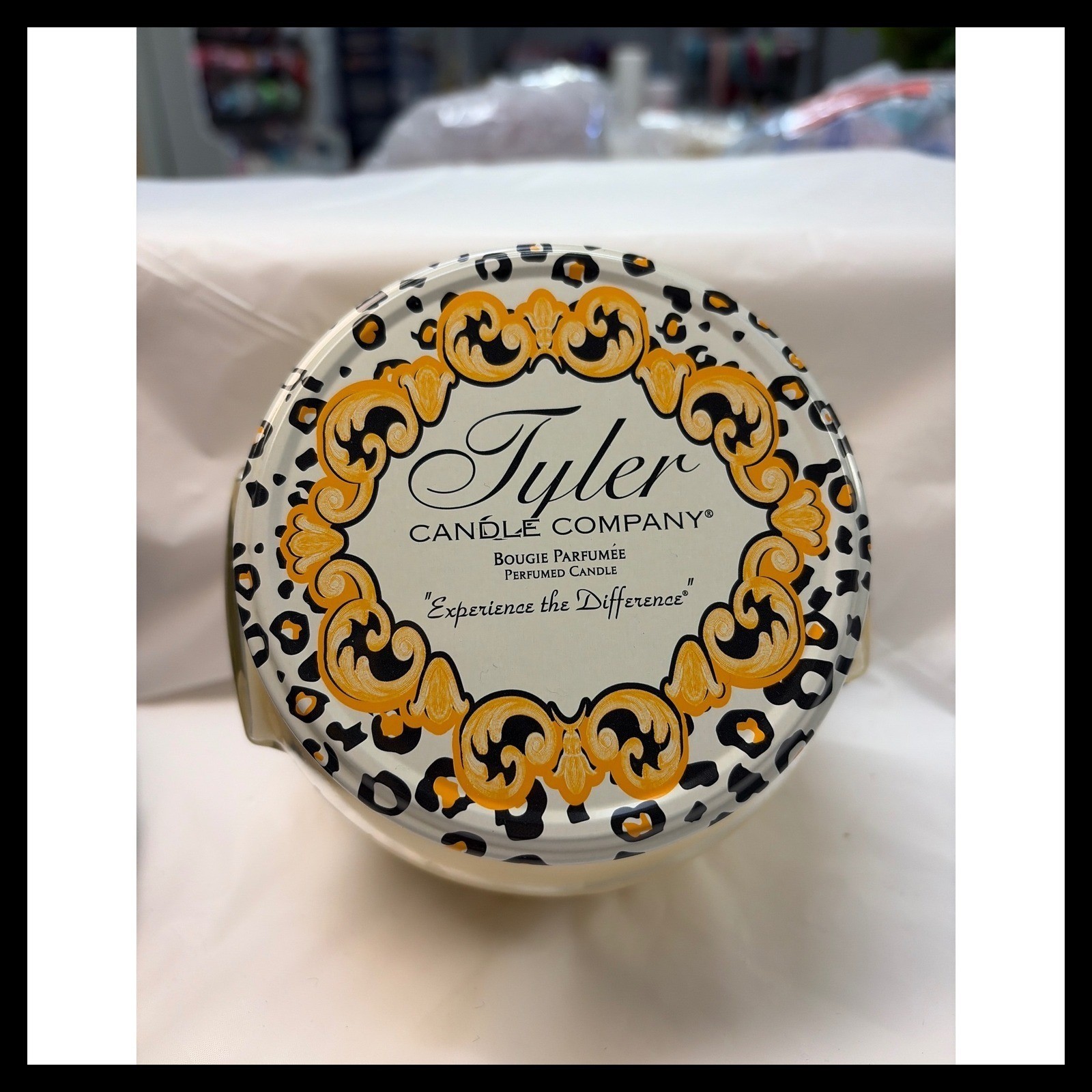 Tyler Candle Company Fearless 22 oz Large 2 Wick Jar Candle Leopard Print Lid