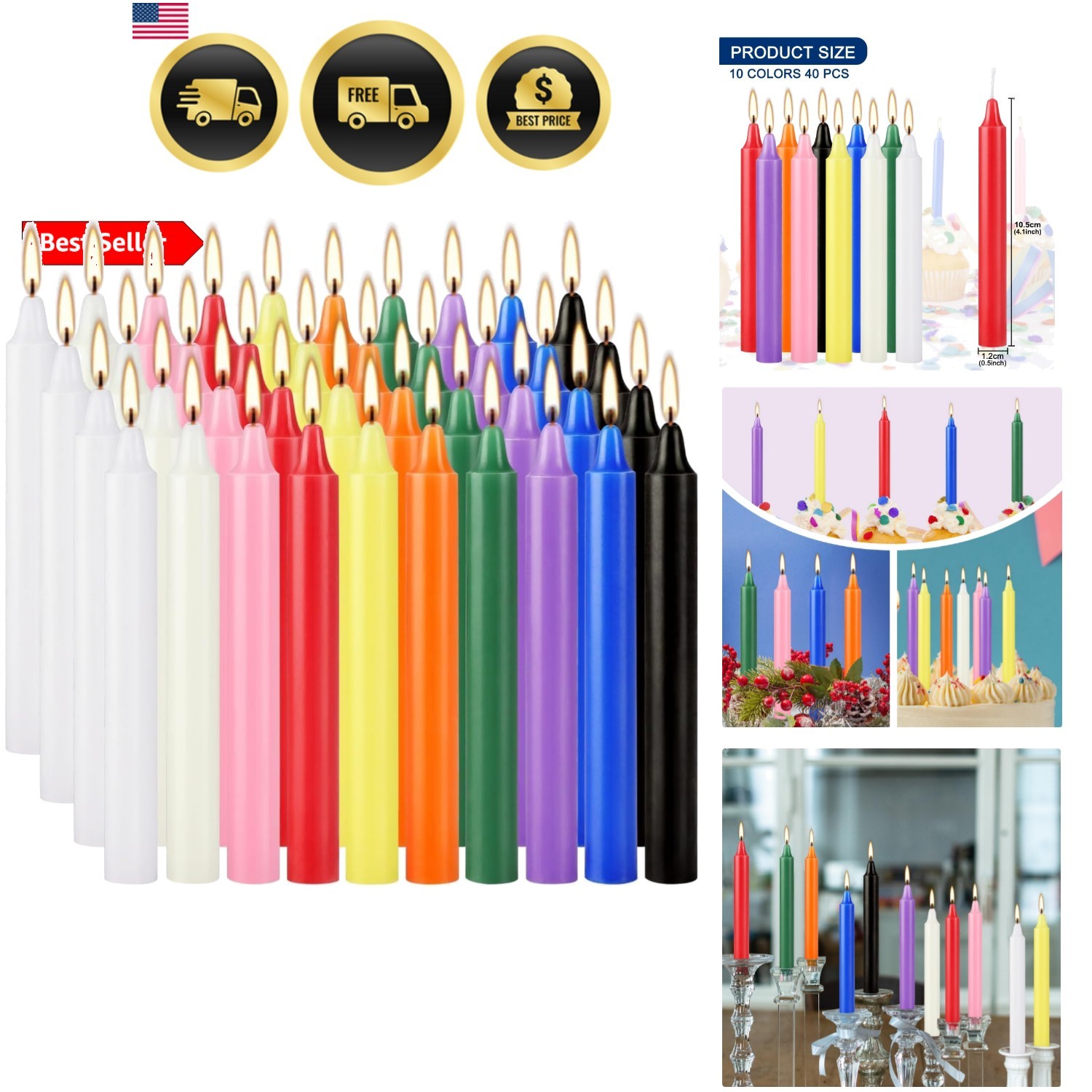 40 Pack Spell Chime Candles-4 Inch Multi-Colored Taper Candles Sticks-for Hom…