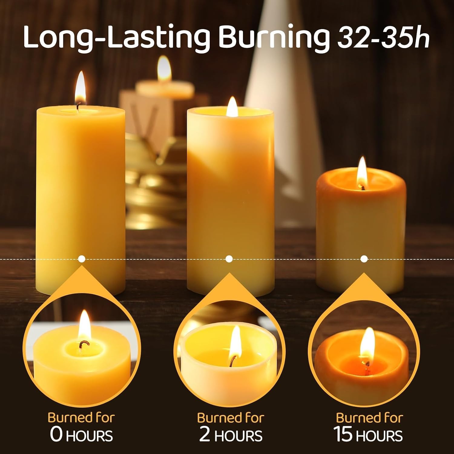 100% Pure Beeswax Pillar Candles 6-Pack