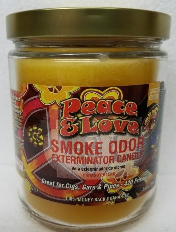 Smoke Odor Exterminator 13 oz Jar Peace & Love, Assortment Set of (4) Candles.