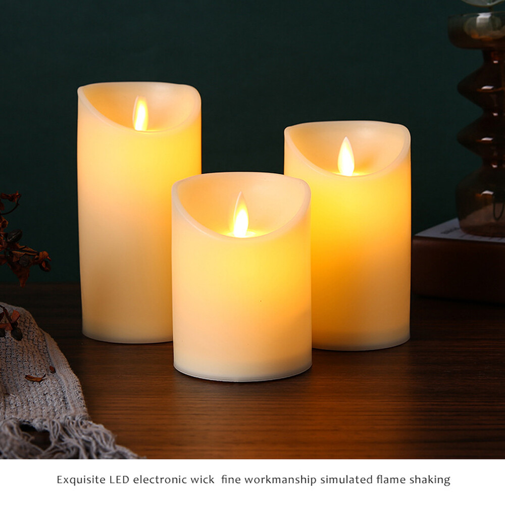 Set of 3 LED Flameless Pillar Candles Flickering Battery Operated Light ASJ