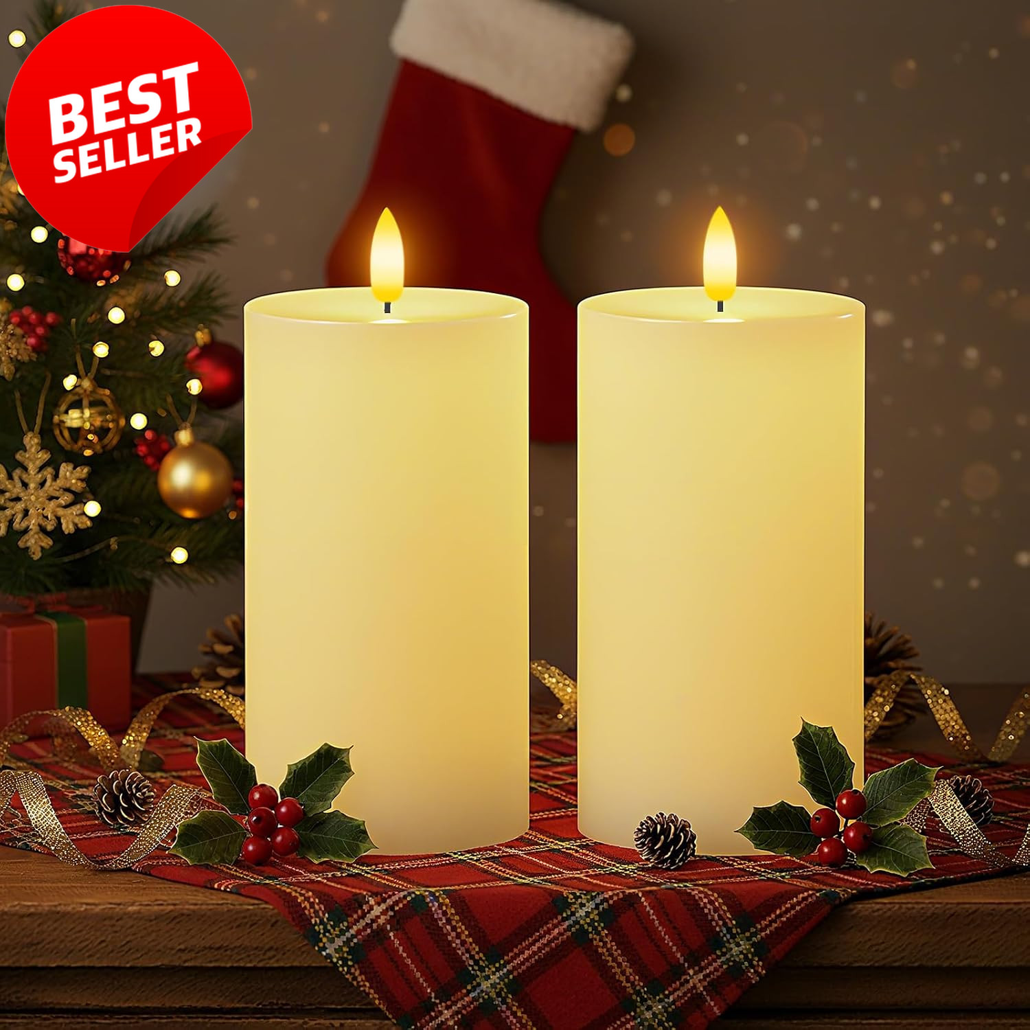 3x6in Flameless LED Pillar Candles White Real Wax Remote Timer Set of 2 – US