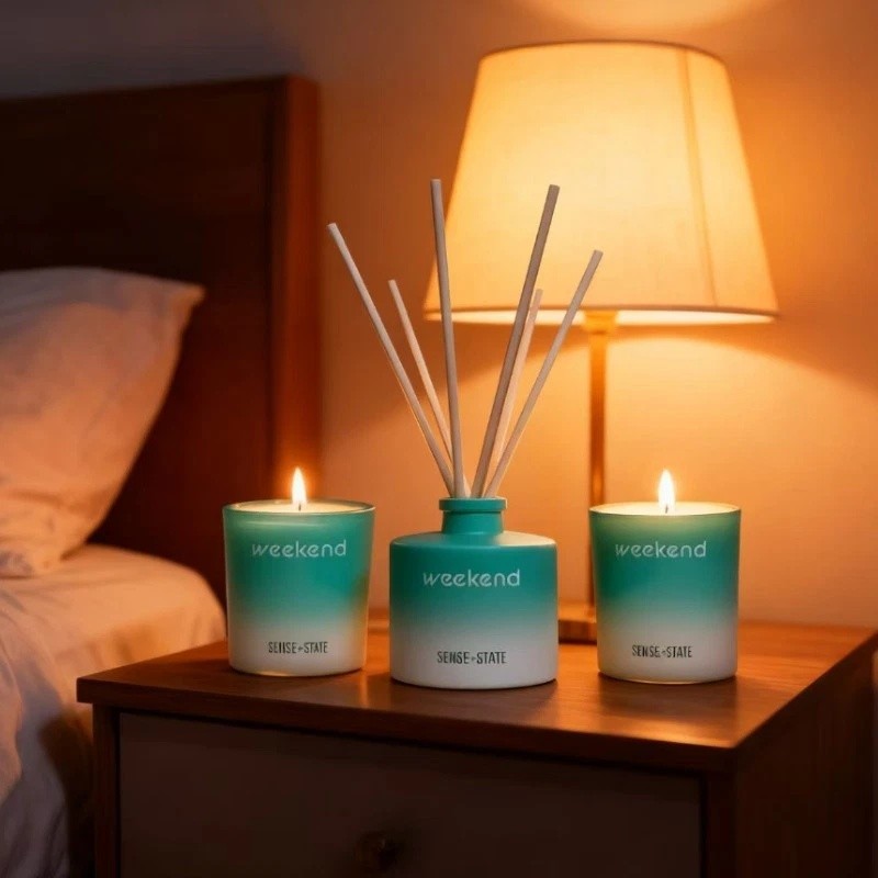 Weekend Home Fragrance Kit Scented Candle Set with Reed Diffuser Gift New US