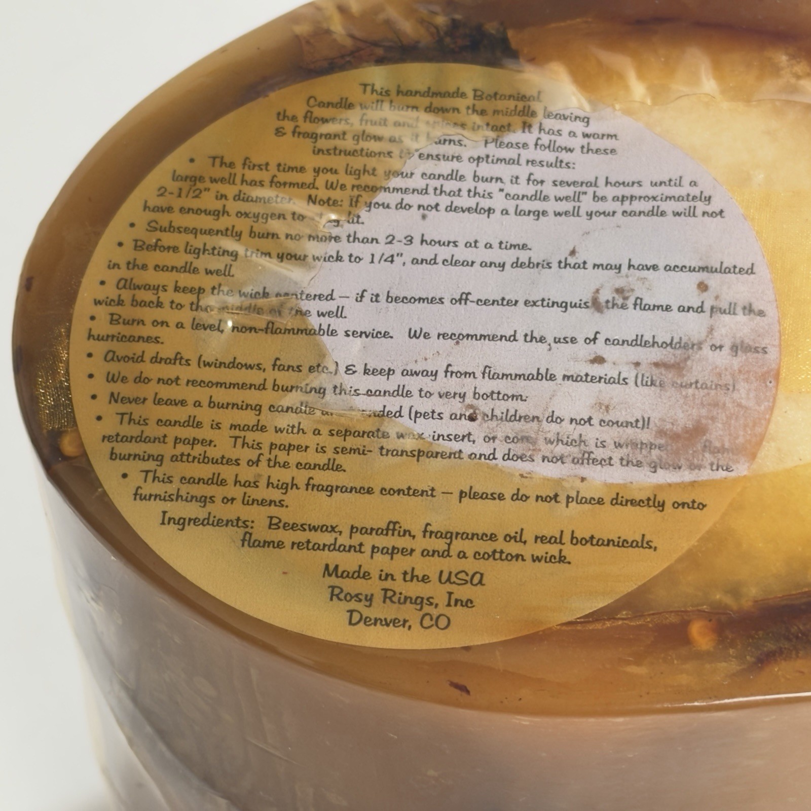 Rosy Rings Harvest Botanical Candle Large Sealed 175 Hr Hand Poured Pillar Oval