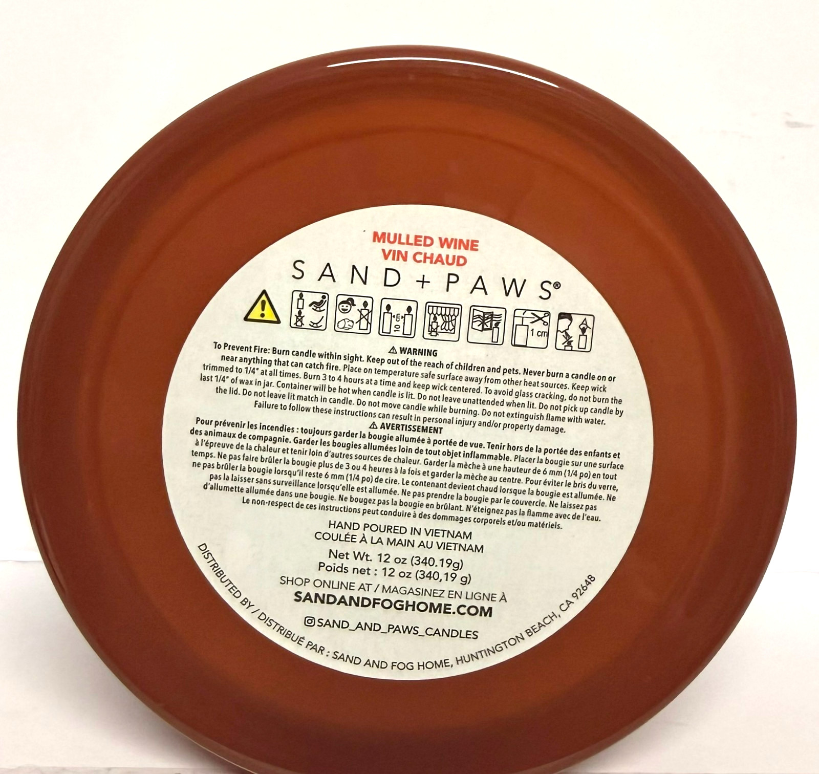 Sand + Paws MULLED WINE Scented Candle Feliz Navidad 12 oz TWO WICK