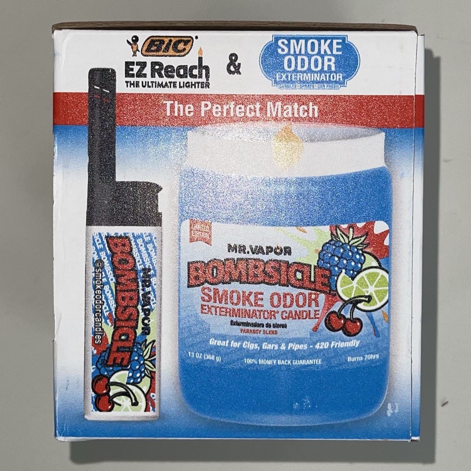 BiC EZ Reach Lighter & Smoke Odor Exterminator X MR. Vapor Candle Bombsicle 13oz