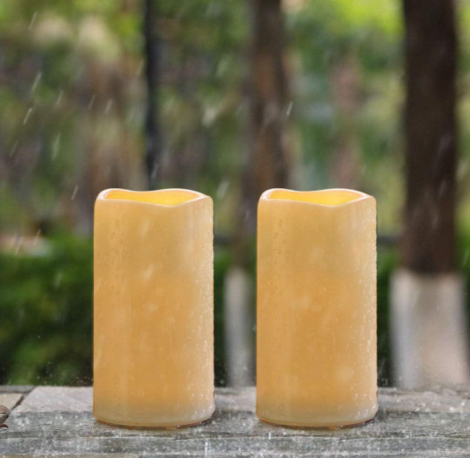 2 Outdoor Flameless Battery Operated Candles with Timer 3×6 Waterproof LED Light