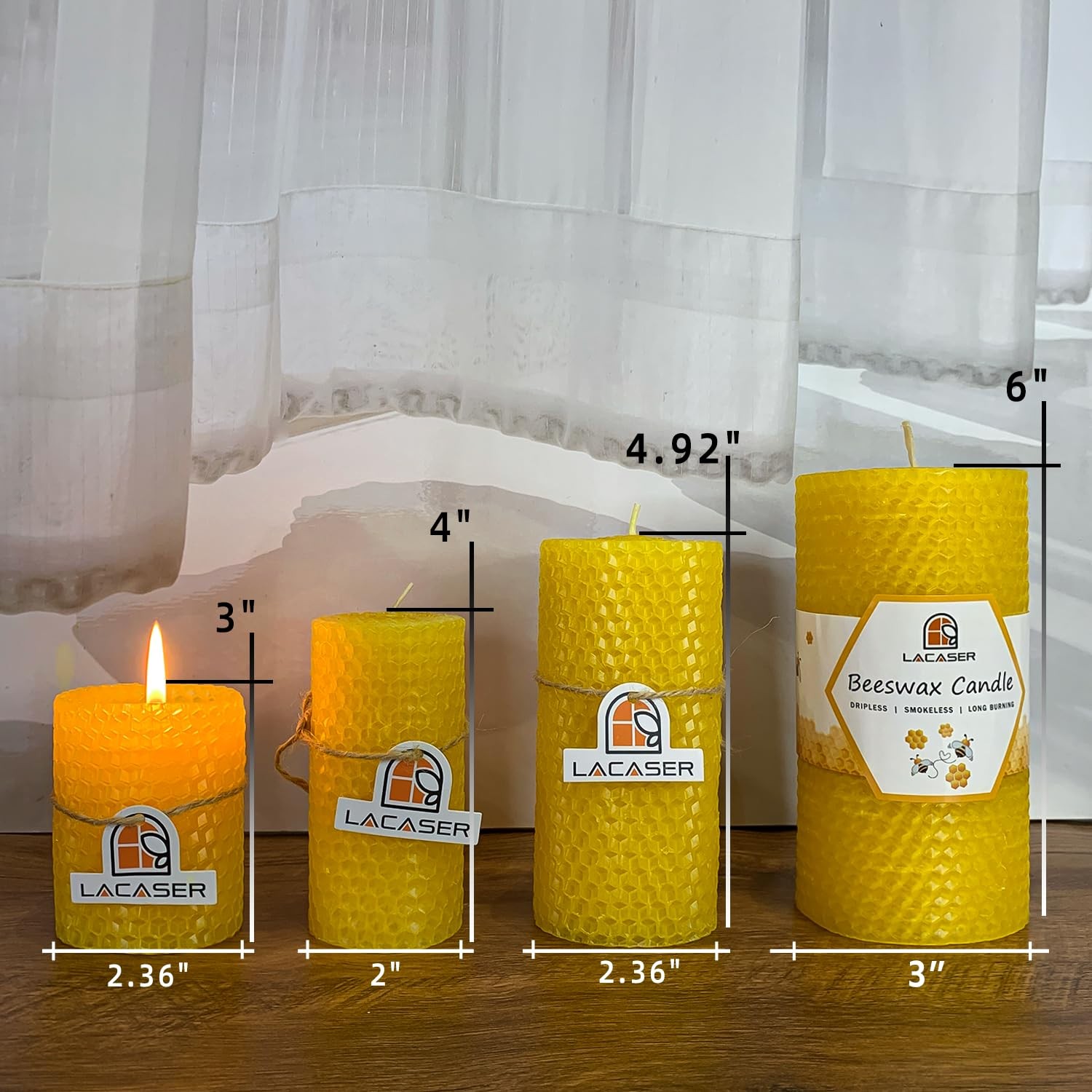 Large Beeswax Pillar Candles, Size 3″x6″, Natural Bees Wax Candle Handrolled …