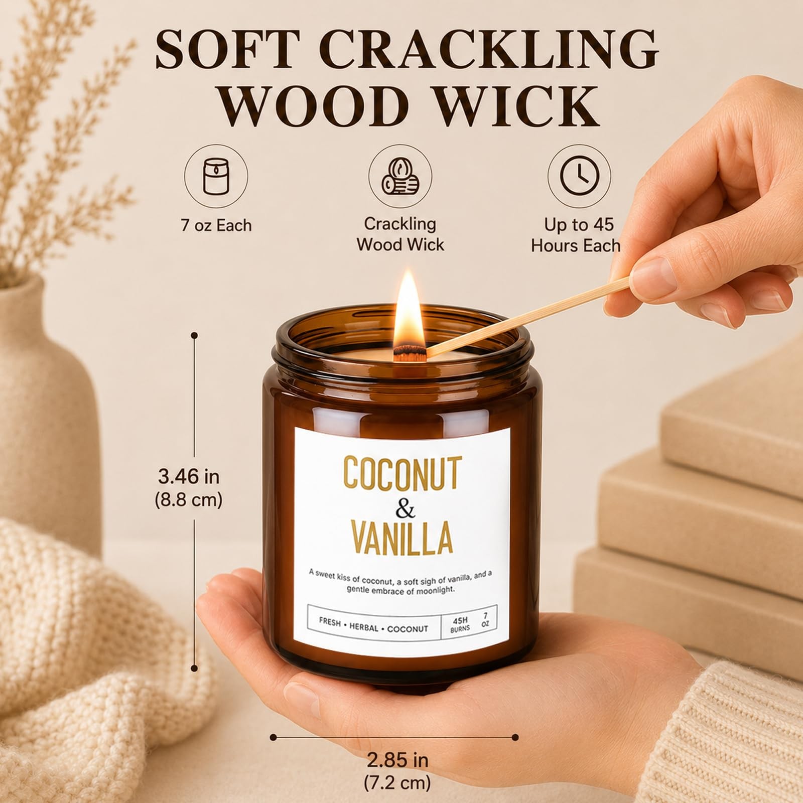 Scented Candle Gift Set, 4 Pack Long Lasting Amber Candles with Wooden Wick |…