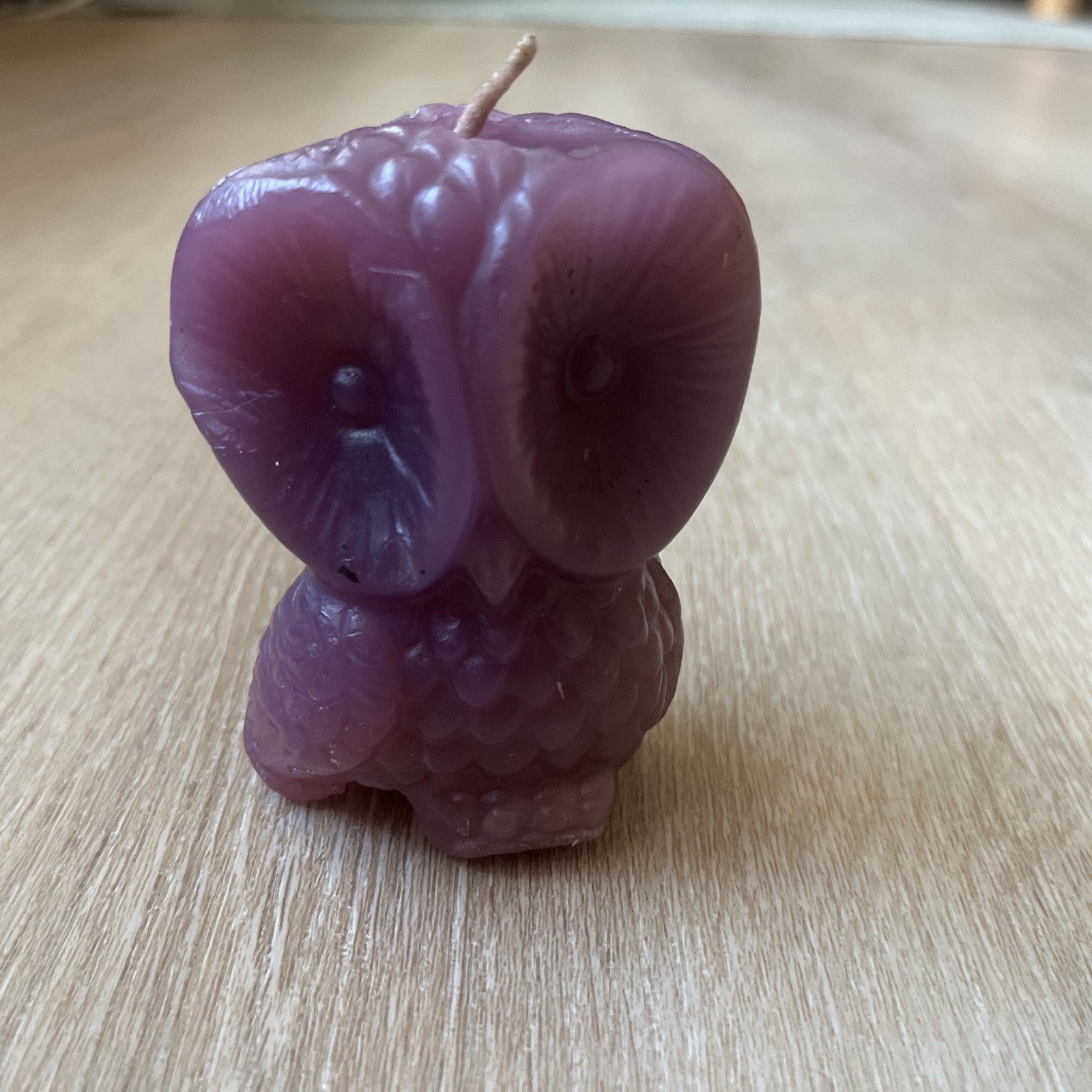 Vintage Retro 70s Small Light Purple Wax Owl Candle 3.5” Lavender Cottage Core