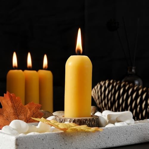15 Pack Beeswax Pillar Candles – Yellow, 3.5″ Long Burning, Dripless Emergency C