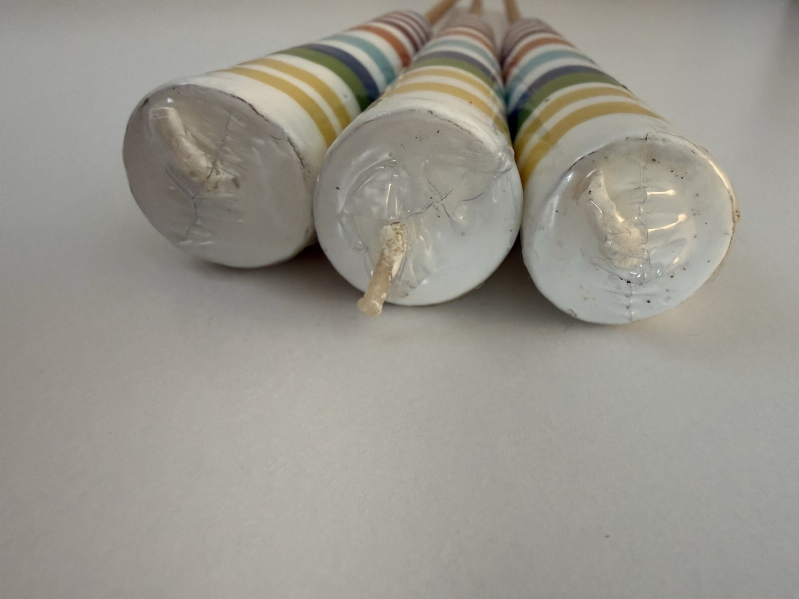 RARE Pottery Barn Mini Torch Bougie Wax Candles Striped Multi-Colored Set of 3