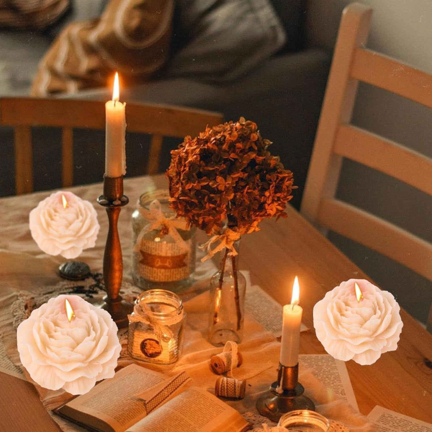 Peony Flower Shape Candles 1 Pack Soy Wax Decorative Candle for Bedroom Home Sce
