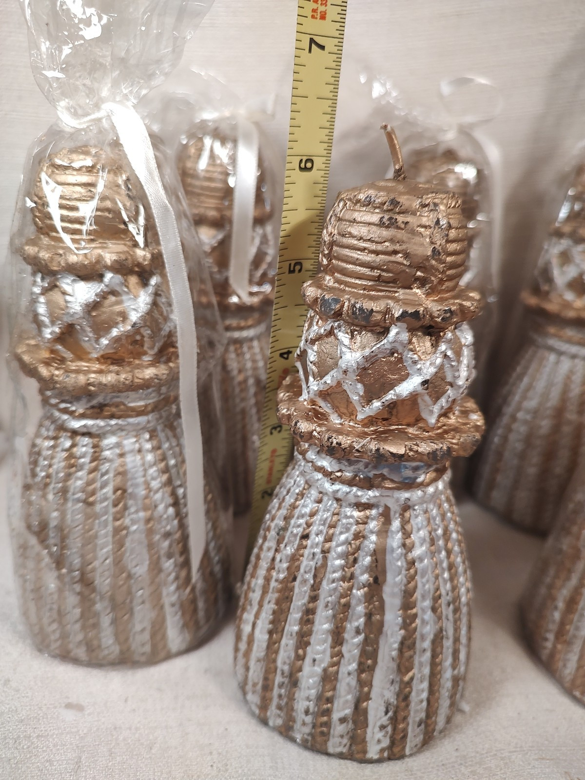 6 Vintage Ornate Ivory & Gold Pillar Luxury Candle 6” No Smell 5 NIP 1 Open