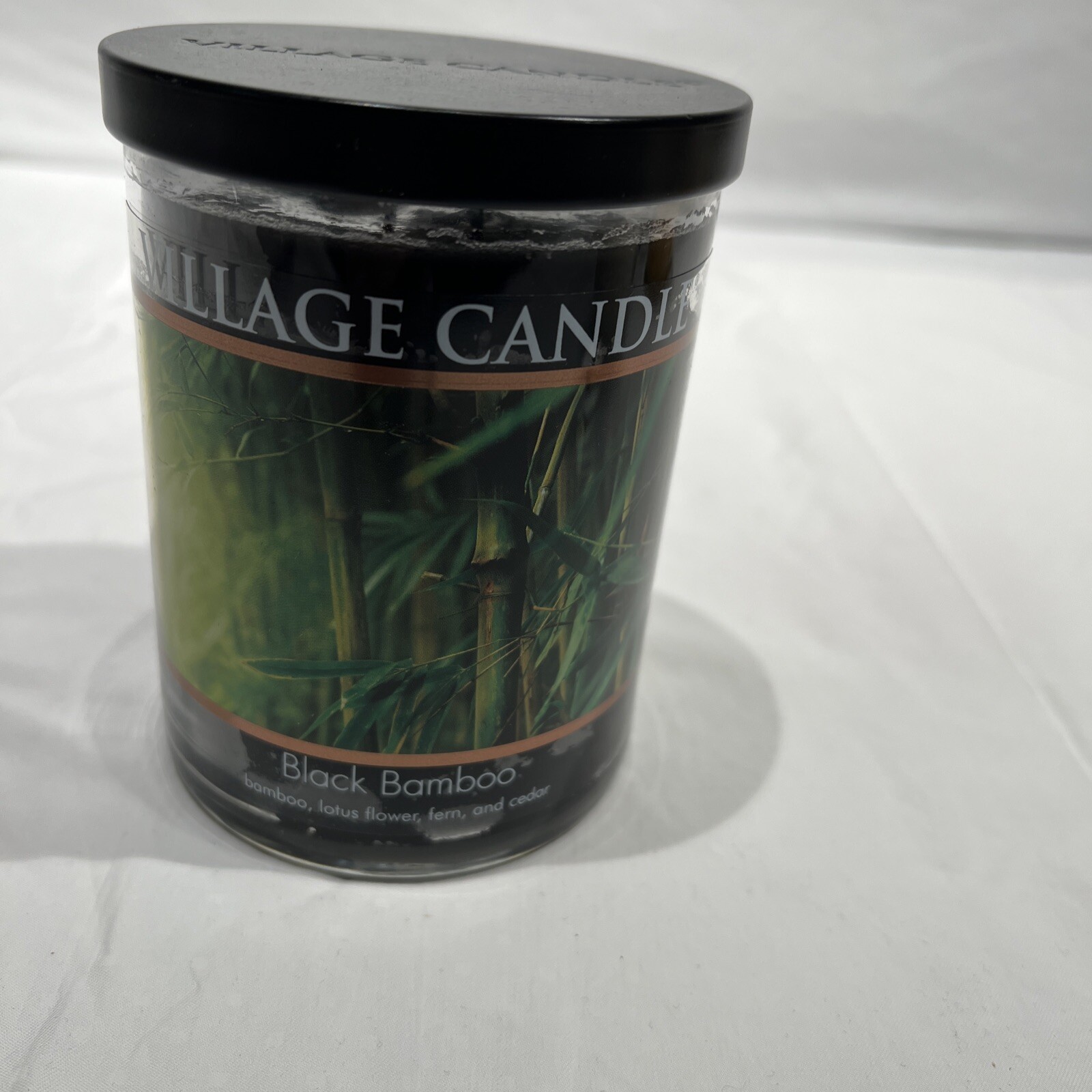 Village Candle Black Bamboo Glass Black Cap Scented Candle, 14 oz Discontinued